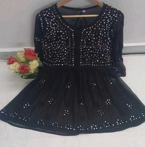 Embriodered Luckhnowi Black Top Short Kurti Tunic