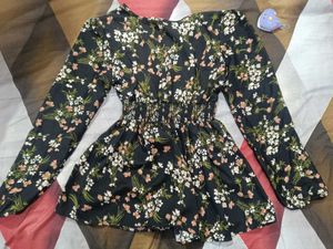 Black Floral Print Top