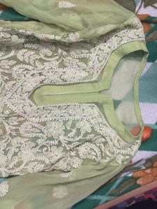 Price Drop Elegant Green Lucknowi Kurta chikankari