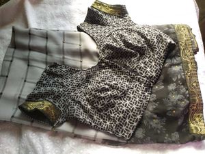Grey And Black Saree