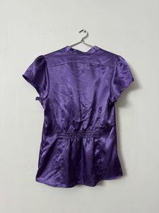 Purple Satin Tie-Front Blouse