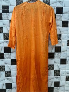 Chanderi Silk Orange chikankari Kurti