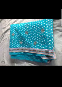 Aqua Blue Bandhani Saree