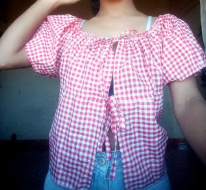 Red &amp; White Gingham Off-Shoulder Top