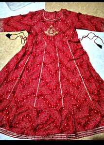 Red Bandhani Kurta