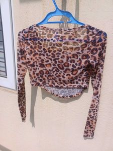 Leopard Print Mesh Crop Top