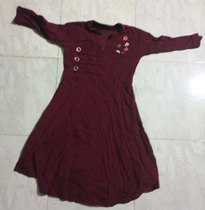 Maroon Casual Dress with Embellishments