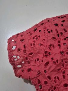 Pink Eyelet Peplum Top