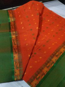 Orange &amp; Green Taant Cotton Saree