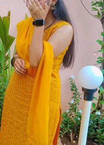 Yellow Plazo And Kurti Set With Duppata For Haldi