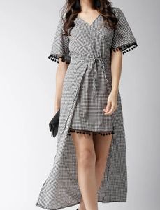 POPNETIC BLACK CHECKED LAYERED A-LINE DRESS