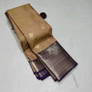 Elegant Silk Saree Brown With Contrast Blouse(New)