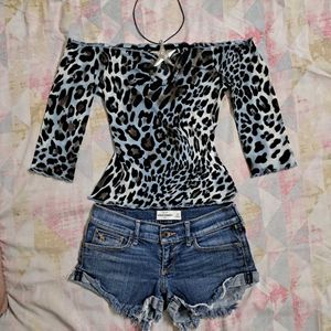 Y2k Leopard Print Off Shoulder Top