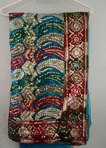 Beautiful Net Shining Saree With Grand Work