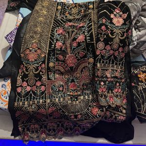 Beautiful Black Floral Semistich Dress Material