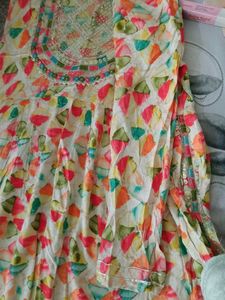 Colorful Printed Dress with Embellished Neckline