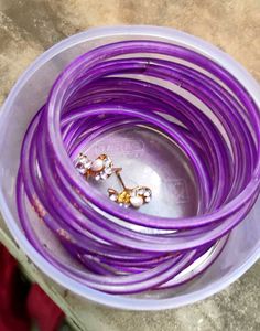 Combo Of pearl Earrings+ Purple Embellished Bangle