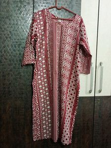 Red &amp; White Print Kurta