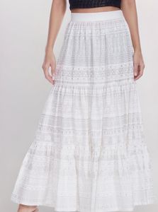 Tiered White Lace Maxi Skirt