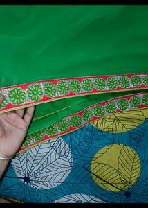 PARROT GREEN SAREE WITH EMBROIDERY BLOUSE SET