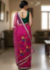 🛍️New Dark Pink Organza Saree With Blouse⭐⭐⭐⭐⭐