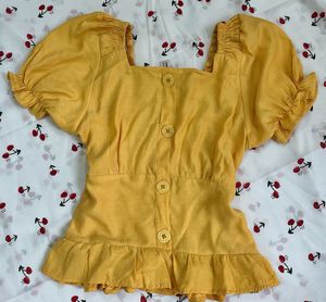 Peach Ribbed Square Neck Top