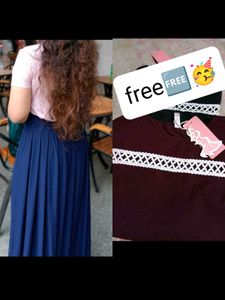 NAVY BLUE PALAZZOSkirt And DRAND New Top 🆓free🥳✨