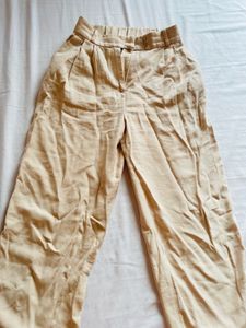 Beige Linen Blend Wide Leg Pants