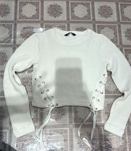 Ribbed Lace-Up Crop Top