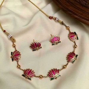 Manju Warrier Inspired Lotus Necklace & Earring