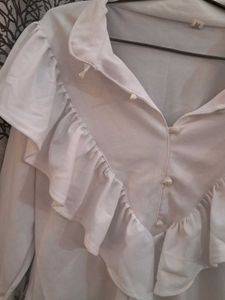 Korean White Ruffle Shirt