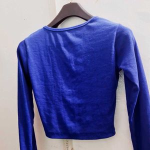 Blue Long Sleeve Crop Top