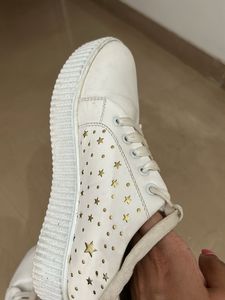 White Shoes with Cute Golden Design