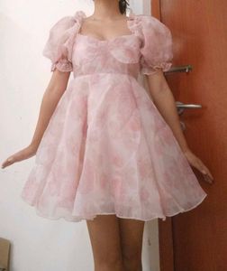 Pink Puff Sleeves Princess Mini Dress