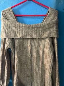 Beige Ribbed Knit Off shoulder