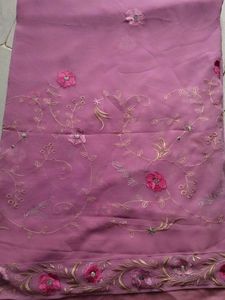 Pink Floral Embroidered Saree