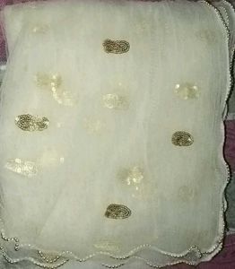 Embellished White Dupatta