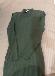 Olive Ribbed Bodycon Dress