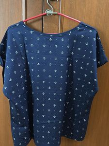 Women Top - Navy Blue Anchor Print