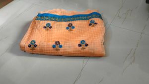 Peach Embroidered Organza Saree