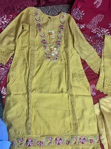 New Mustard Kurta Set With Dupatta