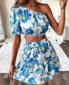Floral One-Shoulder Crop Top & Skirt Set