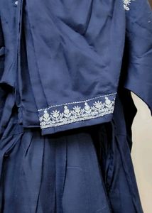 Cotton Zari Embroidery Kurta With Solid Pant And O