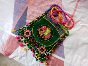 Handmade Embroidered Elephant Purse