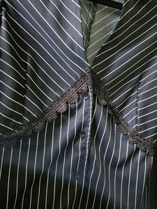 Striped Blouse with Lace Detail