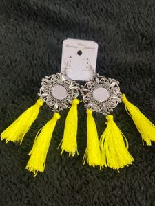 Neon Coloured Oxidised Mirror Tassel Earrings