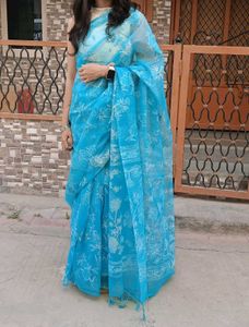 Saree With High Neck Blouse