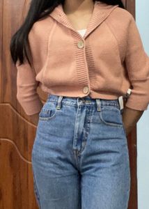 Peach Ribbed Knit Shrug
