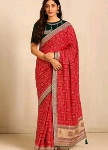 Elegant Red Bandhani Saree