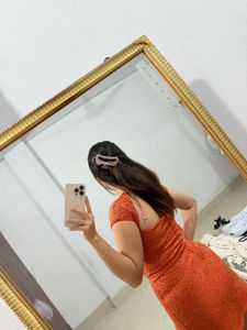 Orange Lace Mini Dress